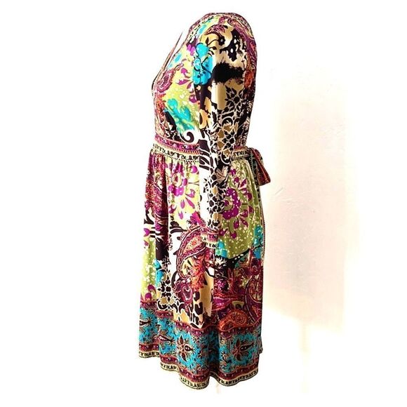 eci New York Multi-colored V-Neck Fit & Flare Dress SMALL - Picture 3 of 14